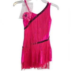 Revolution Dancewear Next To Me Hot Pink Dress Fringe Size MC Flapper Pageant